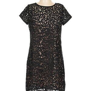 Ann Taylor Elegant Black Lace Overlay Dress | Nude Slip | Fits 8/10